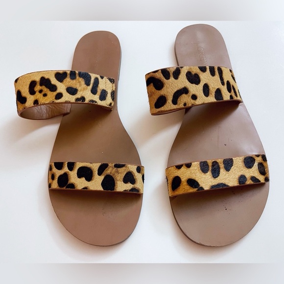J. Crew Fur Leopard Sandals Festival Boho Resortwear Preppy - Picture 1 of 6